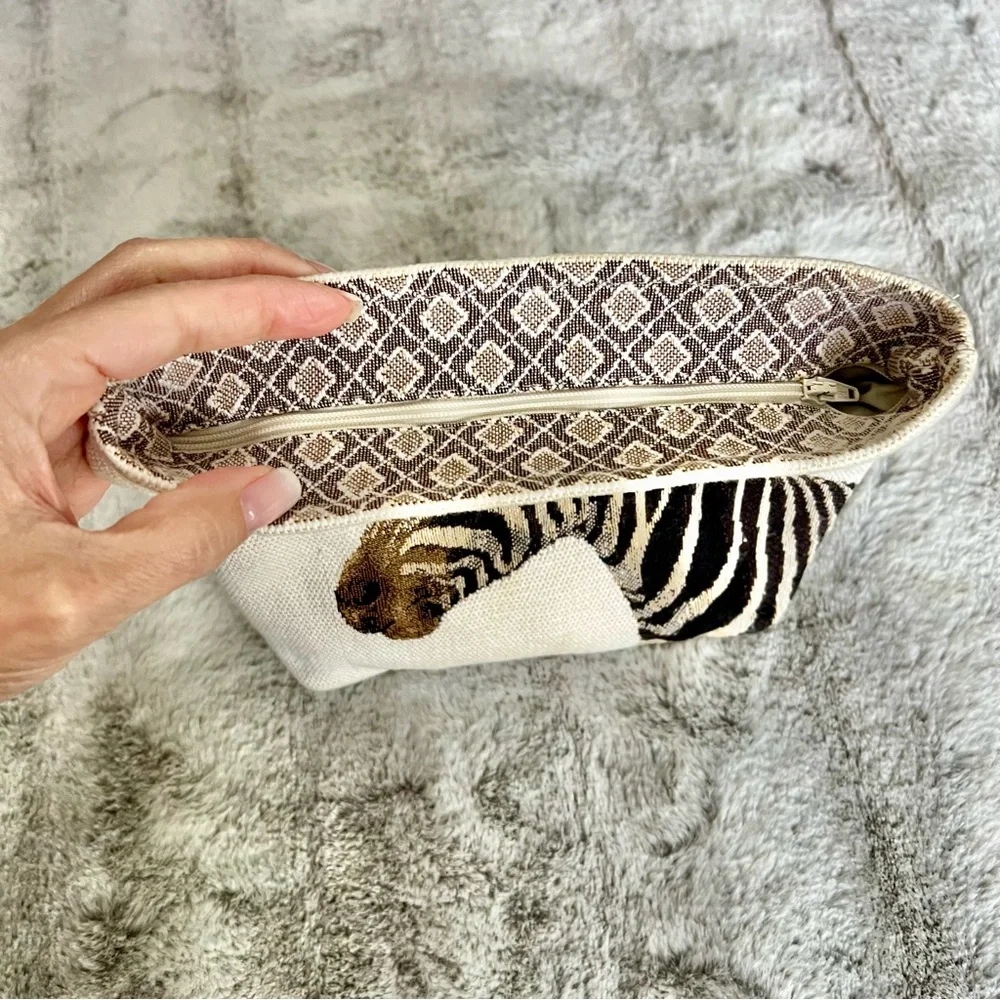 IOSIS Woven Tapestry Zebra Small Bag Made in France Chic Make Up Organizer